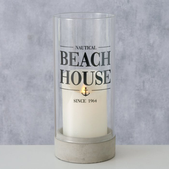 Boltze Windlicht – Glas & Stein, transparent – Ø 10 × 23,5 cm