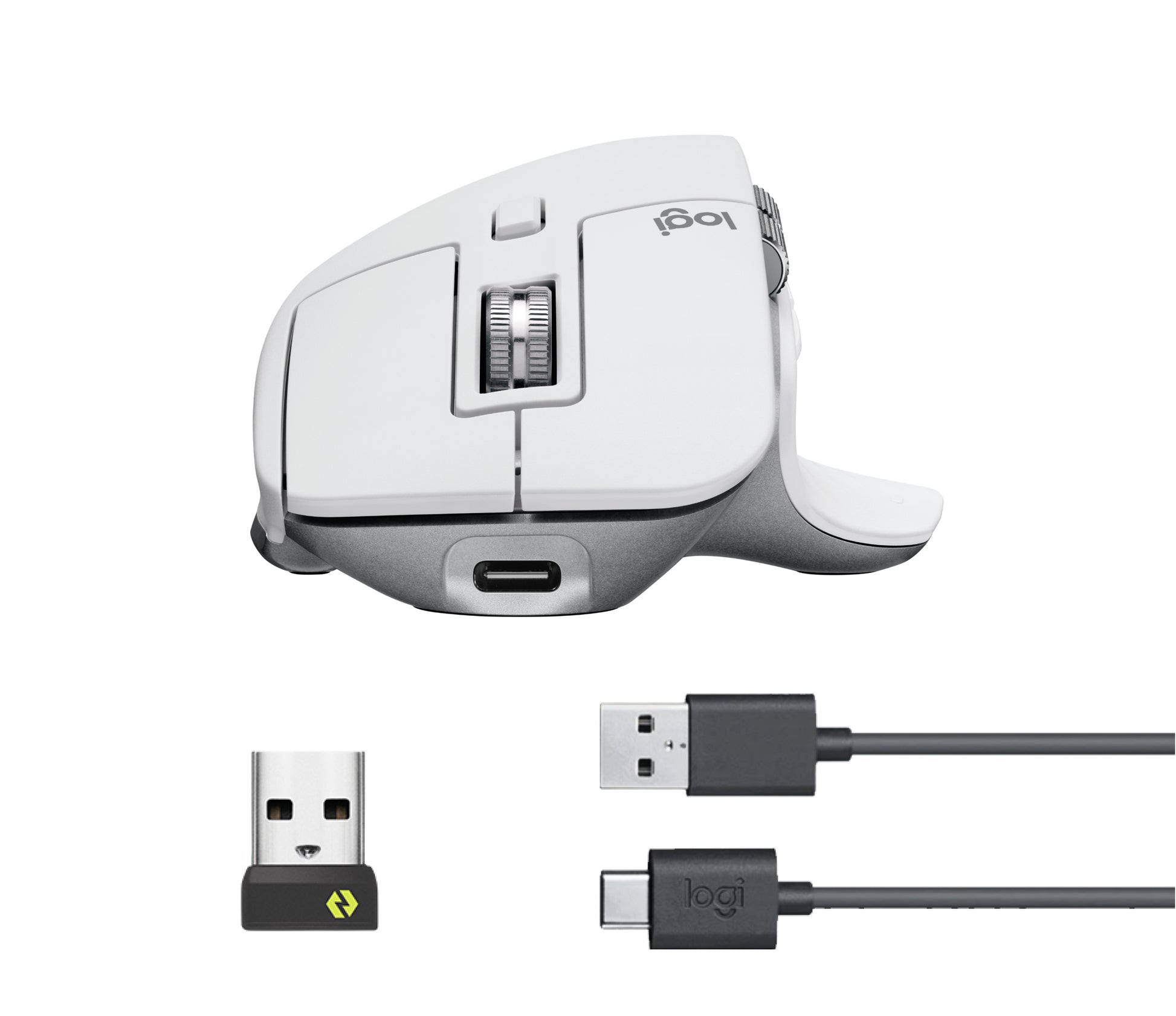 Logitech MX Master 3S Ergonomische Maus – kabellos, 7 Tasten, für Rechtshänder, USB-C-Ladeport, Silber/Weiss