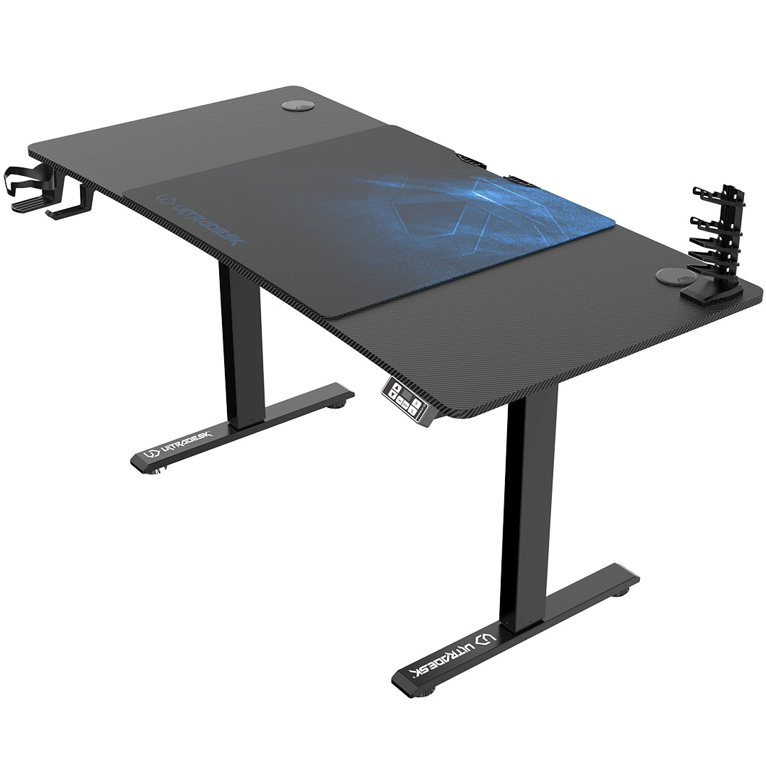 Ultradesk Level V2 Gaming-Tisch – 140 × 68 cm, höhenverstellbar, schwarz/blau, Stahl