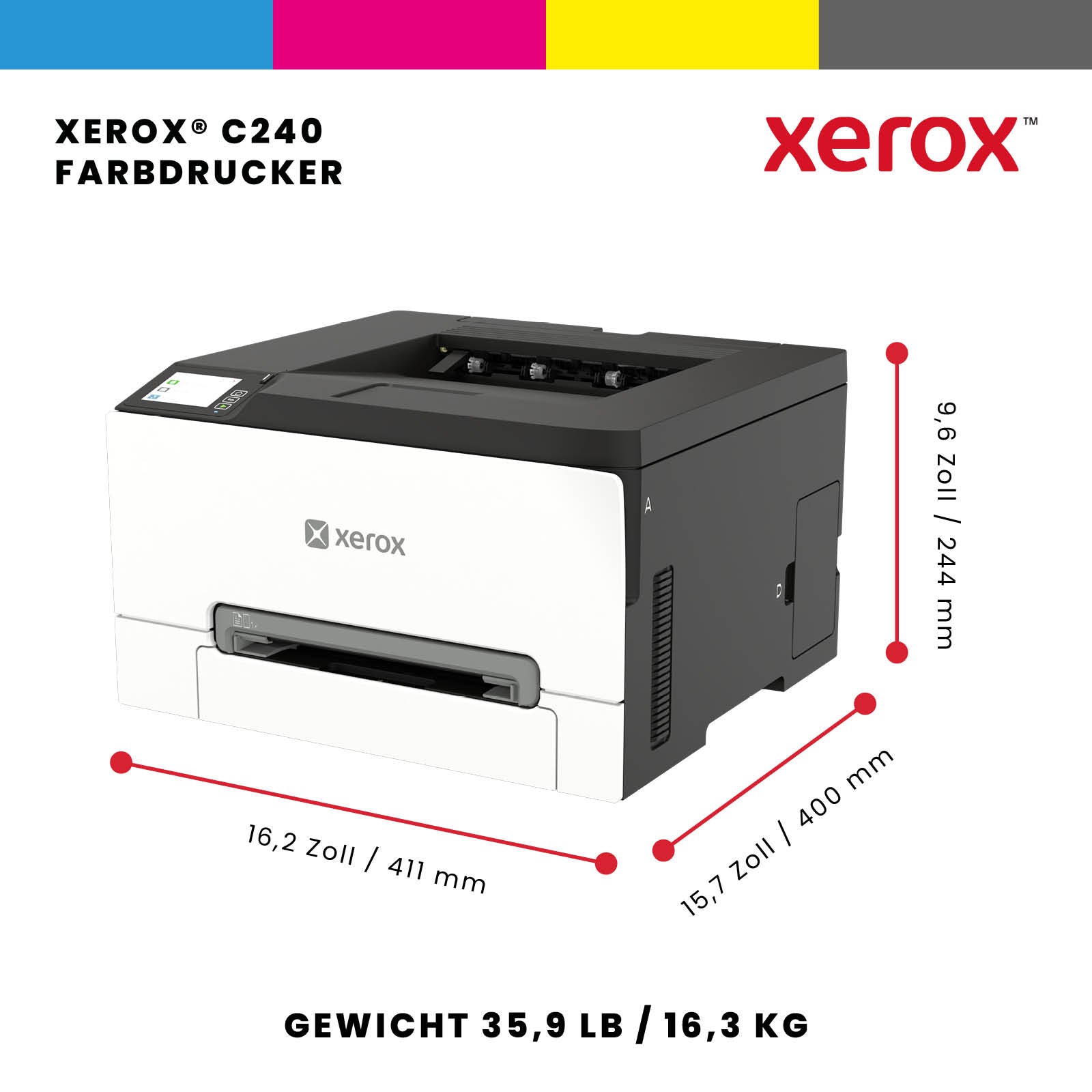 Xerox C240 – Farbe, A4, Duplex, WLAN, LAN, USB, 26 Seiten pro Minute, AirPrint, Mopria