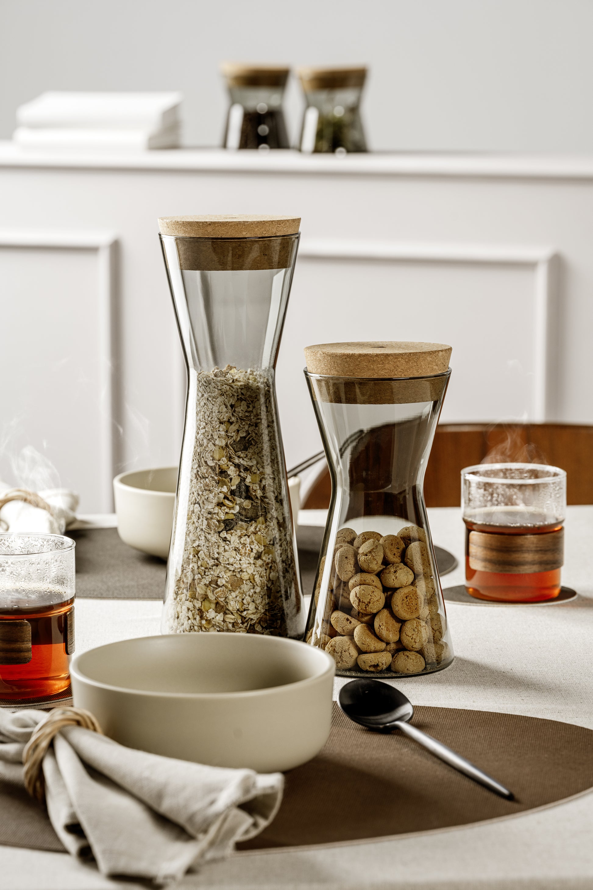 LEONARDO FORMA X – Vorratsdose 1,6 l, Ø 11 × 32 cm, Glas (Borosilikat)/Korkdeckel, Grau