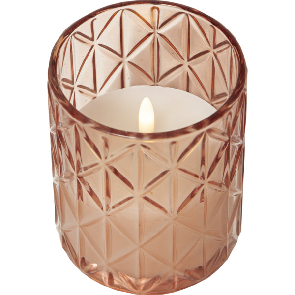 Star Trading Flamme Romb LED Kerze – Ø 10 × 12,5 cm – Glas & Wachs, Rosa – Timer