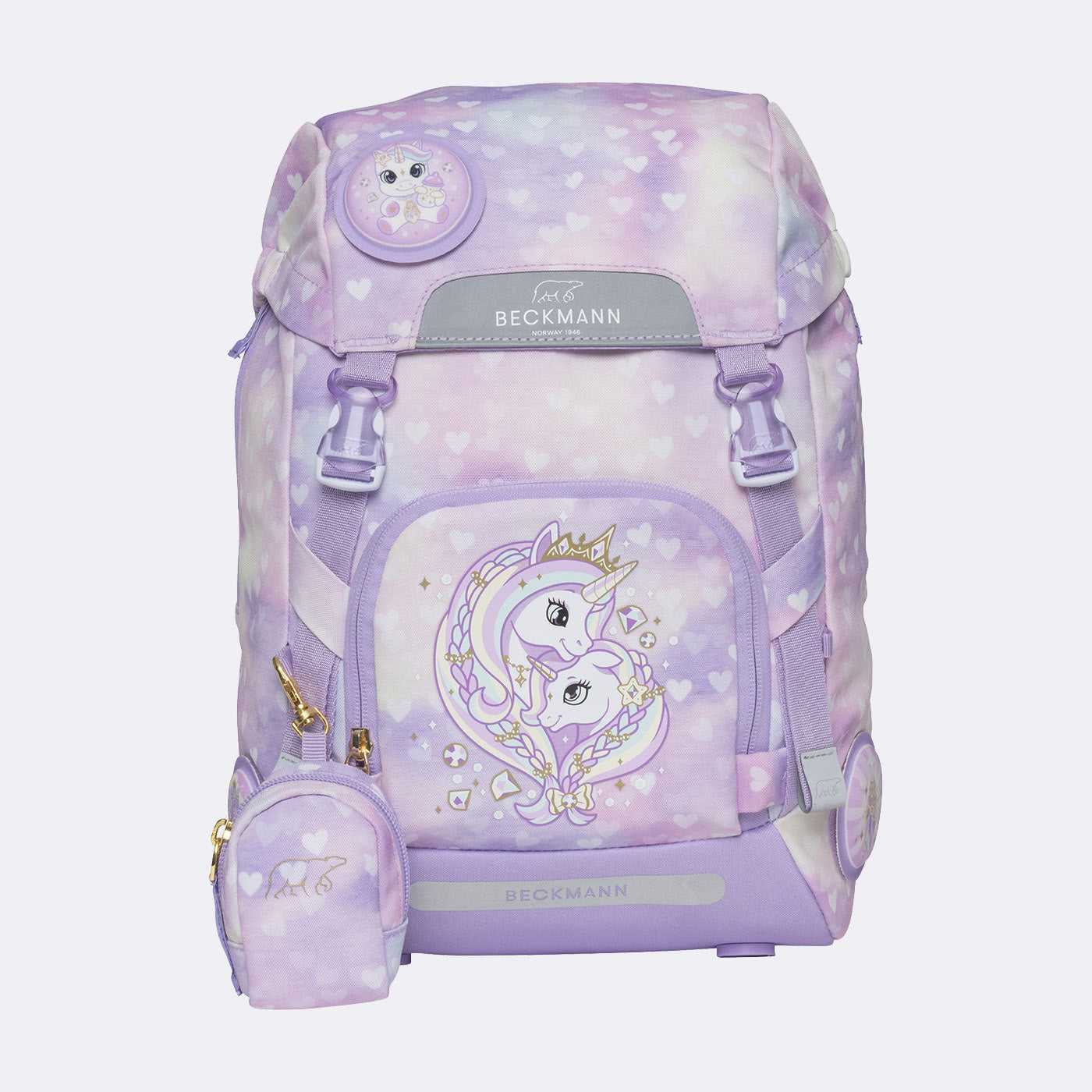 Beckmann Classic Schulrucksack-Set 1. Klasse – 6-teilig – Einhorn Prinzessin Violett