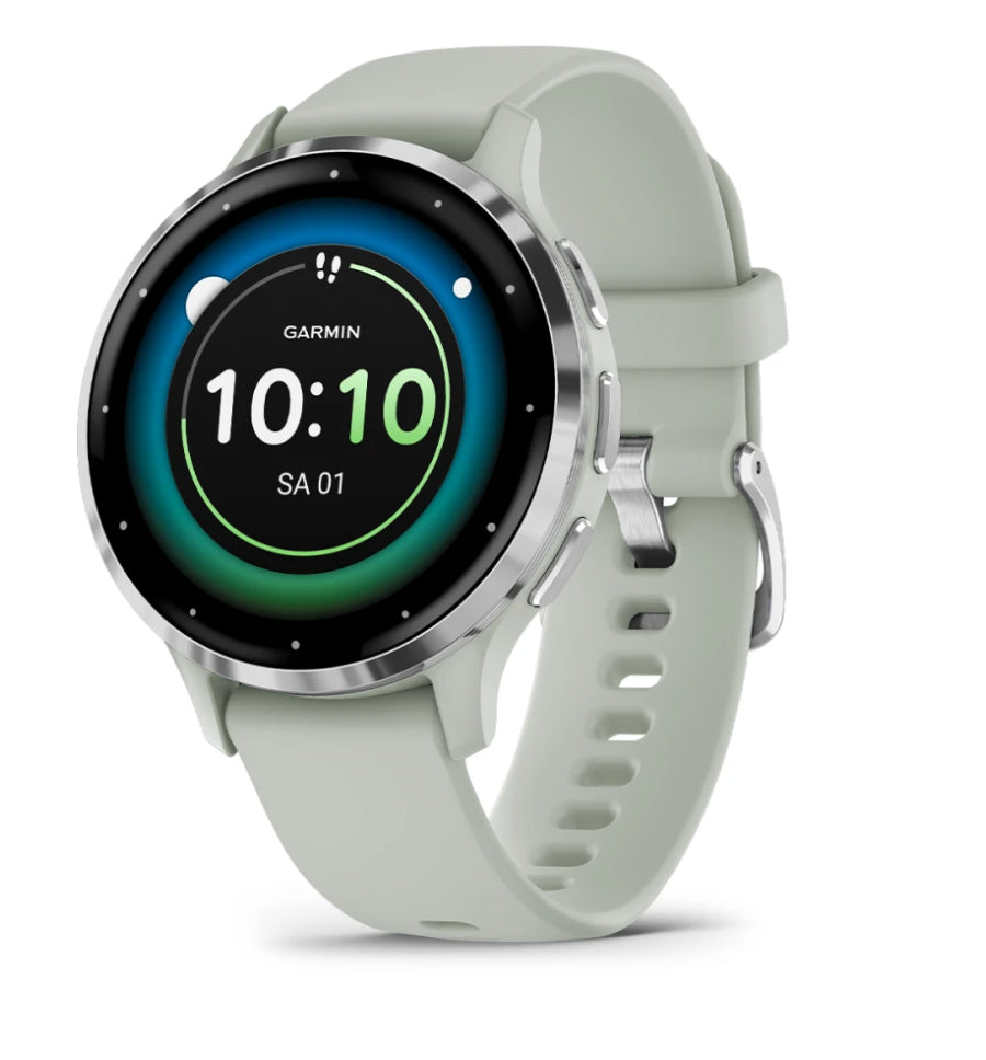 Garmin Venu 3S – Smartwatch – 41 mm, 1,2", GPS, WLAN, AMOLED, Gorilla Glass, 50 m, Salbeigrau/Silber