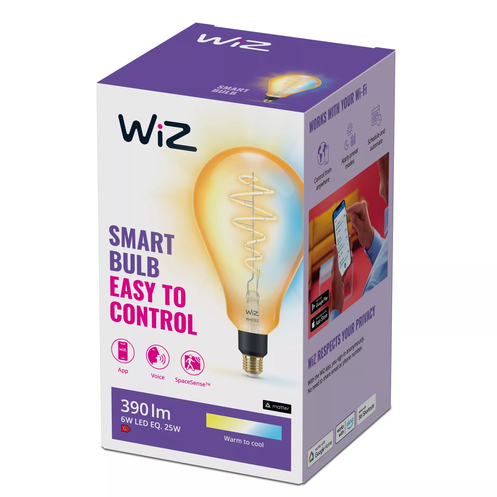 WiZ LED-Leuchtmittel PS160 – WLAN, Matt, Amazon Alexa, dimmbar – 2000–5000 K – 390 lm 6 W E27 IP20 – Gold Glänzend