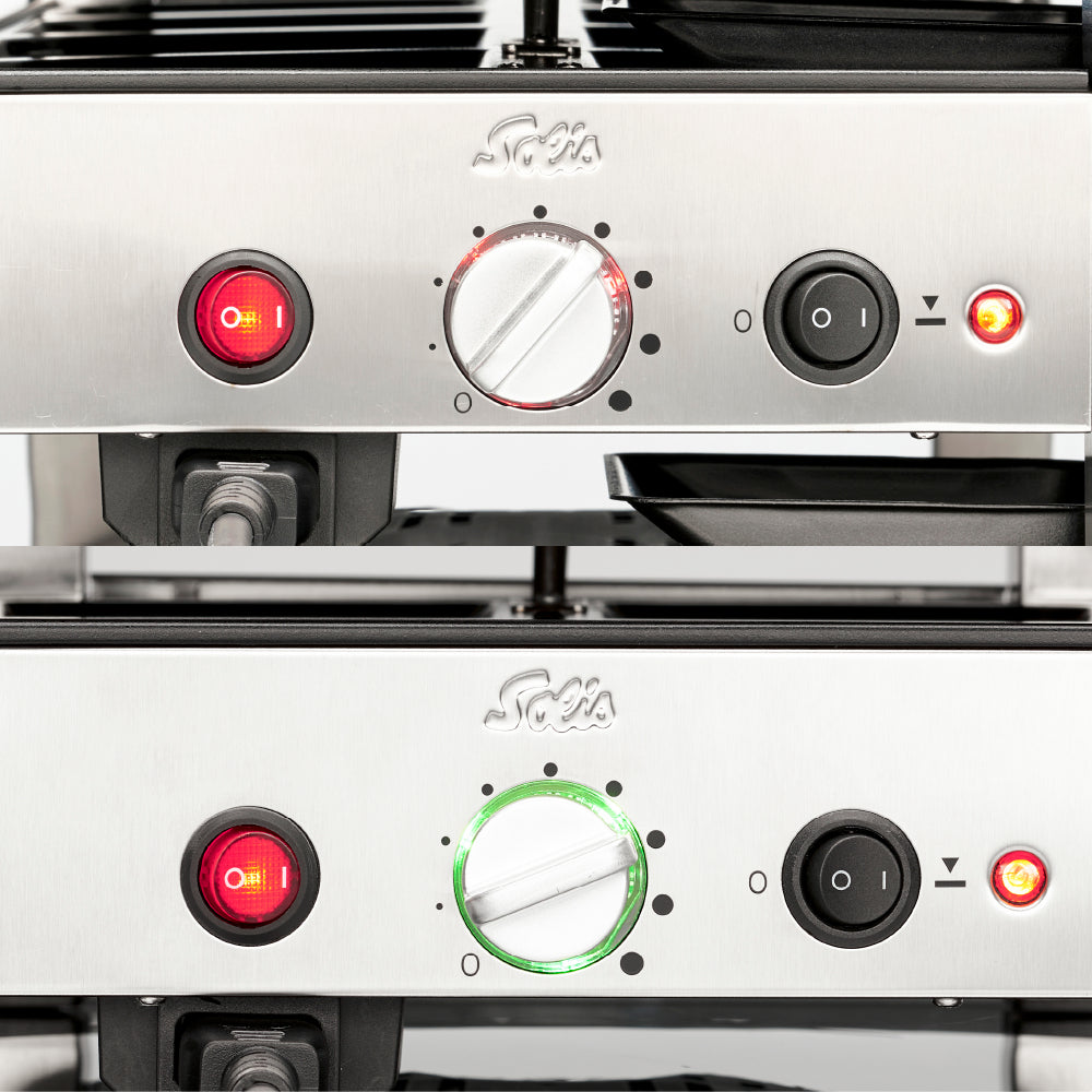 Solis Raclette & Pizza Grill 7910 – 4 Personen, Grillfläche 30 × 24 cm, 1020 W – schwarz/edelstahl