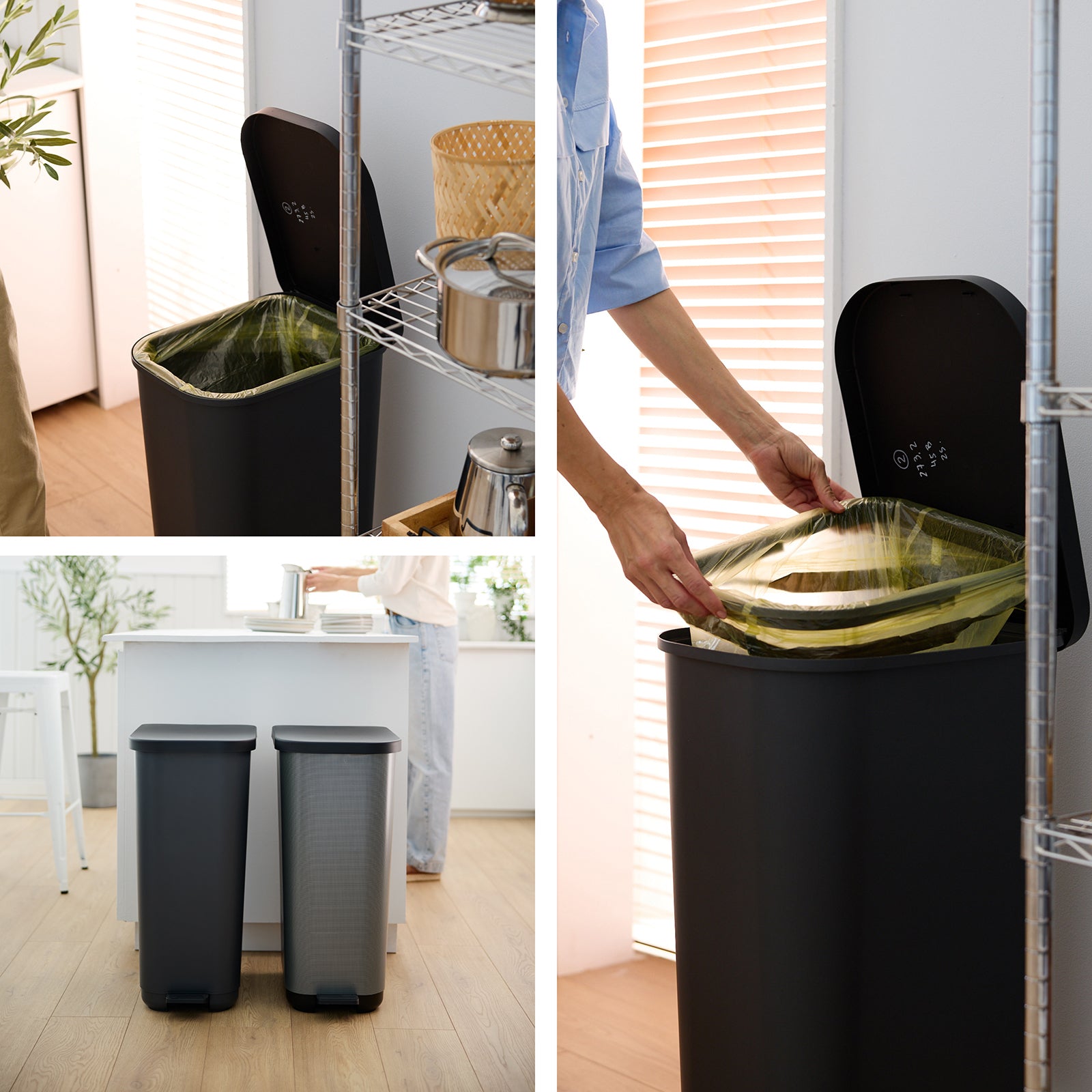 Rotho Treteimer – 55 l – Recycling-Kunststoff, rechteckig – silber – Anti-Rutsch, BPA-frei
