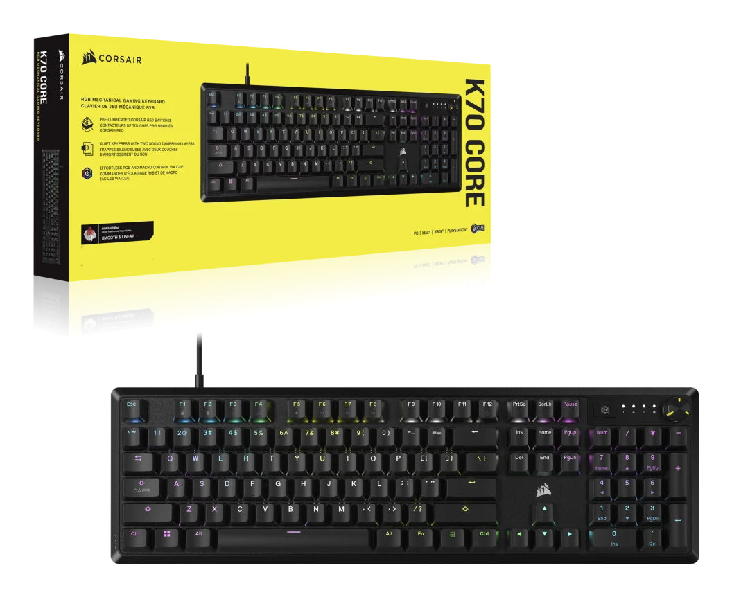 Corsair K70 CORE RGB – Gaming-Tastatur – Mechanisch (CORSAIR MLX Red) – Kabelgebunden (USB-C) – QWERTZ (CH)