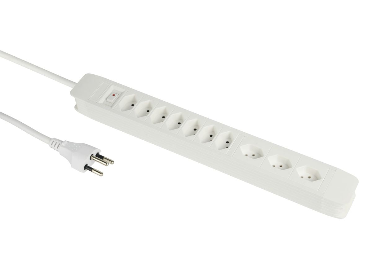 M. Schönenberger Schönenberger Steckdosenleiste – 10× T13, 2 m, mit Schalter, Weiss