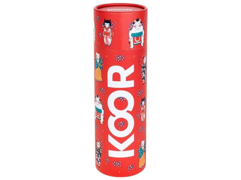KOOR Isolierflasche 500 ml – Doppelwandig 12 h Heiss / 24 h Kalt, Edelstahl, Schraubdeckel, Japanese Cats