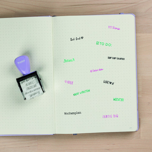 Trodat Bullet Journal Motivstempel, selbstfärbend, 12 Motive, 30 × 5 mm, Kissen sortiert, deutsch