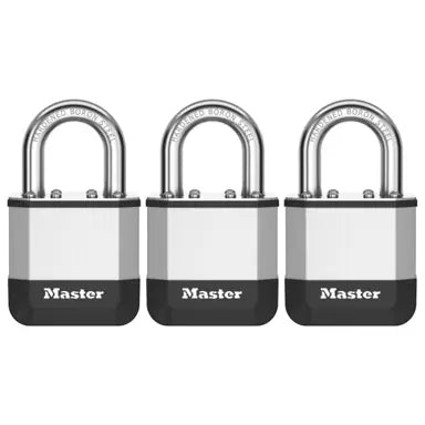 Master Lock Elite Mechanisches Vorhängeschloss – Aussen, Stahl, Bügel 38×24 mm, Silber, 3 Stk.