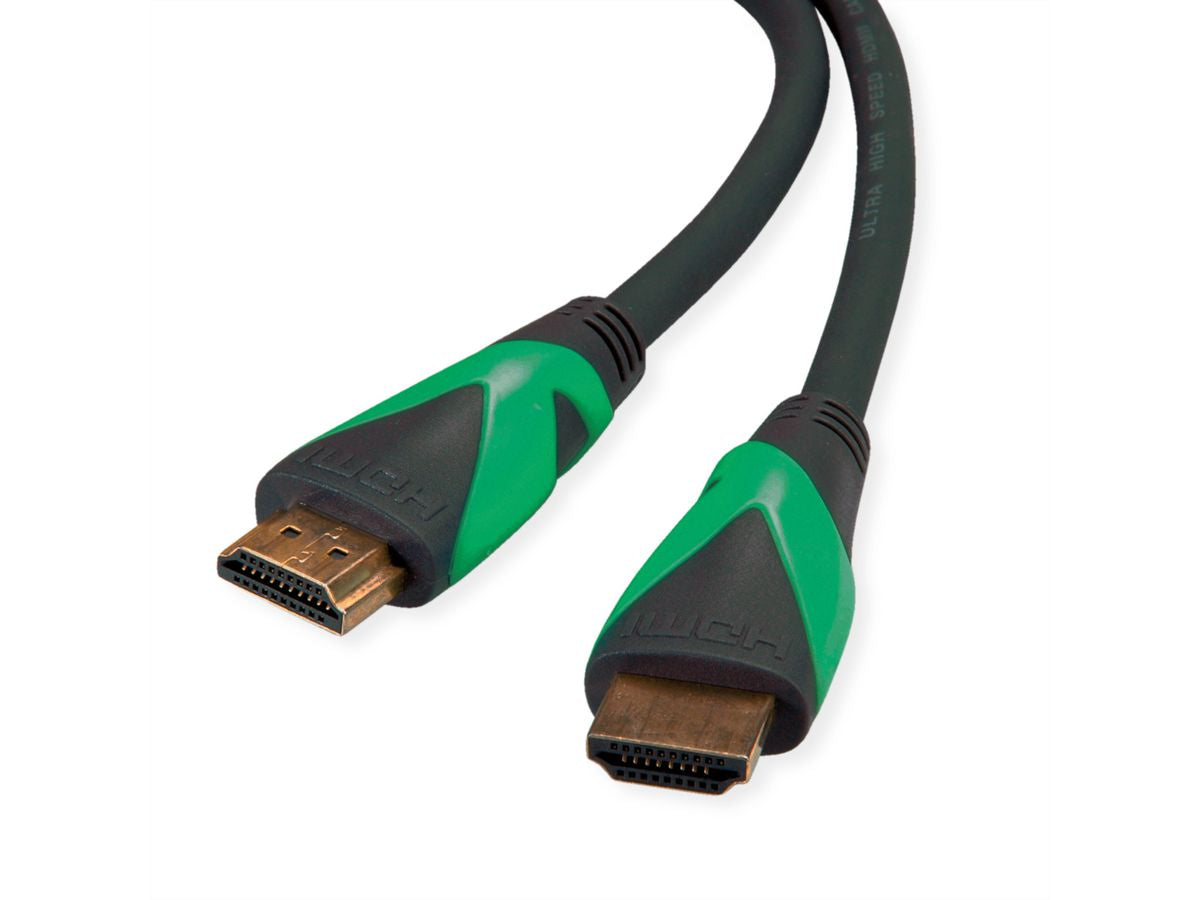 ROLINE GREEN HDMI Kabel HDMI 2.1 – 8K 60 Hz – 2 m – HDR, ARC – Schwarz/Grün