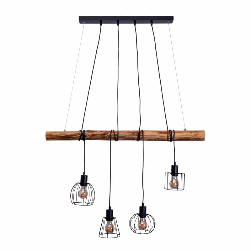 Näve Pendelleuchte Woodland – 100 × 13 × 150 cm, 160 W, 4-flammig, E27, inkl. Leuchtmittel, Holzoptik