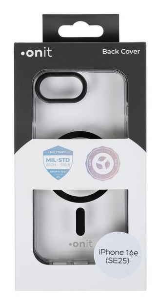ONIT Backcover – für Apple iPhone 16e, MagSafe, PC+TPU+TPE, schwarz/transparent, bis 3 m sturzsicher