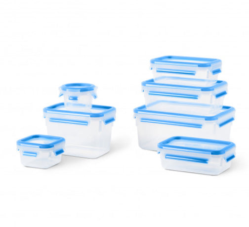 EMSA Clip & Close – 7-teiliges Vorratsdosen-Set, 5,8 l, Polypropylen (PP), Transparent/Blau