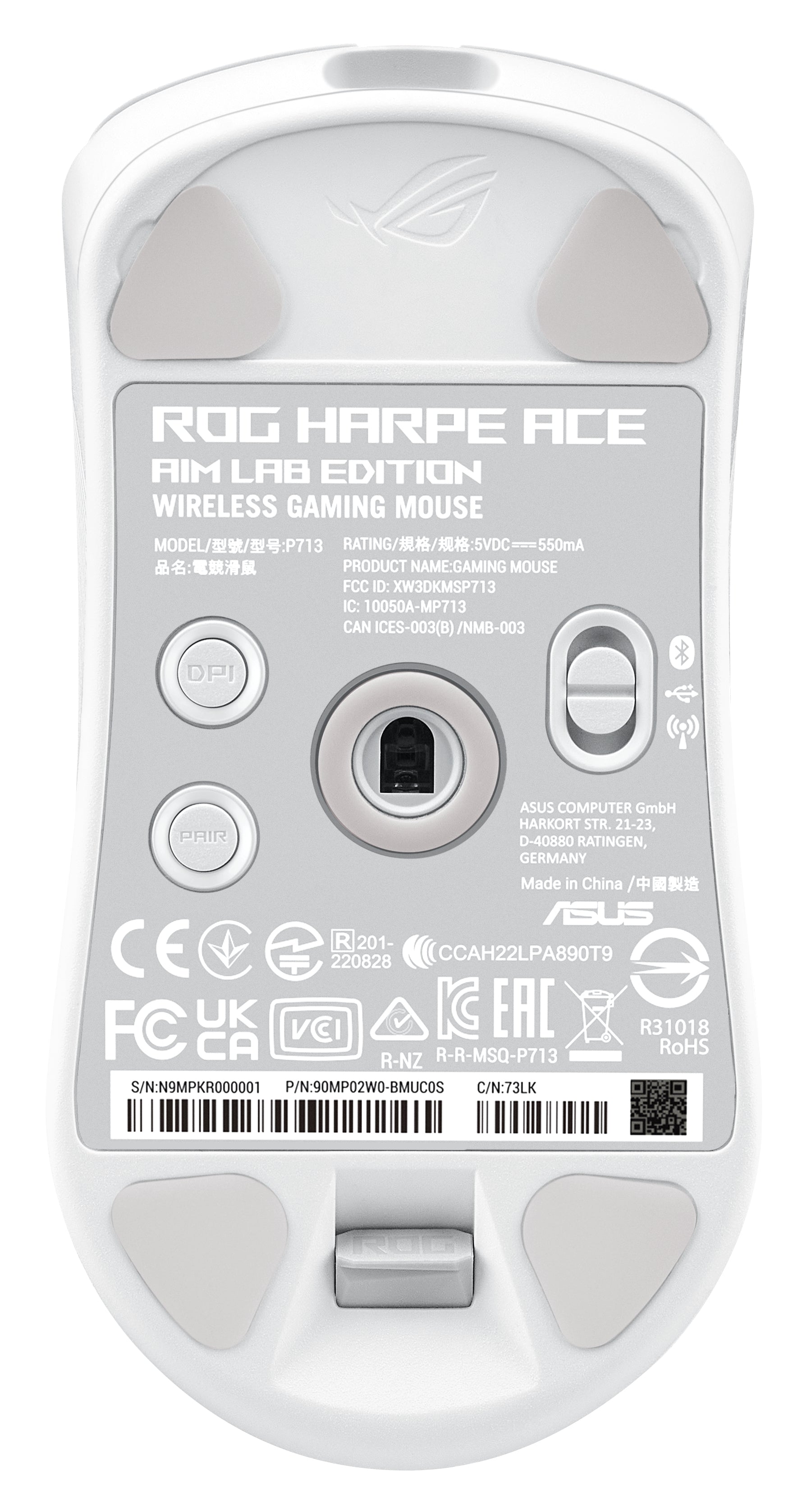 ASUS ROG Harpe Ace Aim Lab Edition Gaming-Maus – kabellos, USB-C, 36'000 dpi, beidhändig, Opto-Mechanical