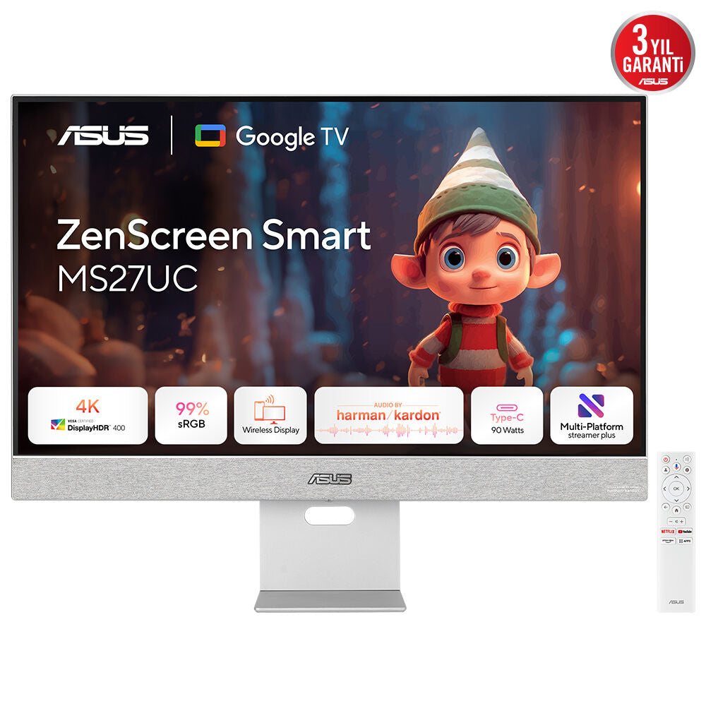 ASUS ZenScreen MS27UC – Monitor, 27", IPS, 60 Hz, 350 cd/m², Android 11, USB-C, VESA 100 × 100, Grau