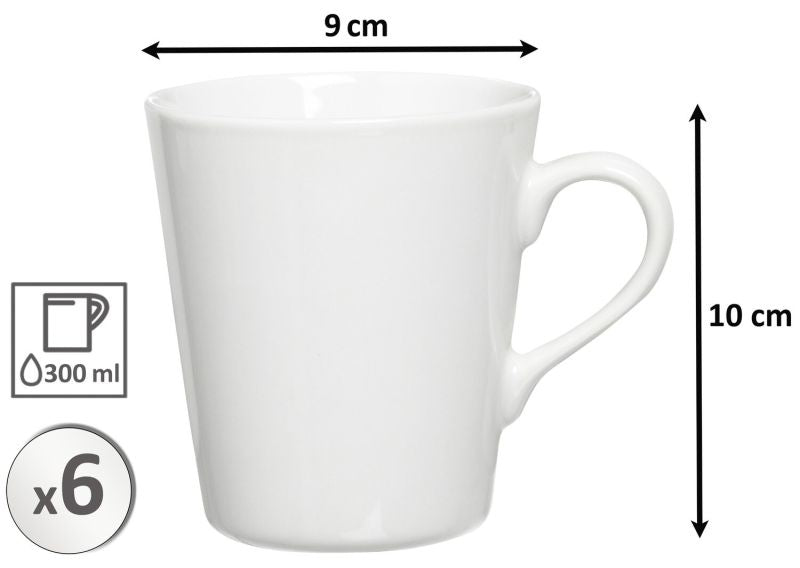 Ritzenhoff & Breker Kaffeetasse – 6er Set, 300 ml, 9,0 × 9,0 × 10,0 cm, Porzellan, Weiss, spülmaschinenfest