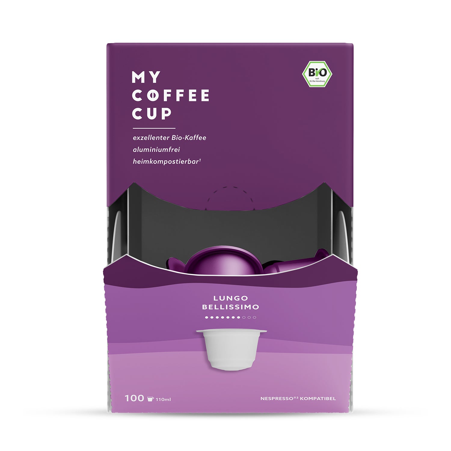 My Coffee Cup Lungo Bellissimo – Kapseln für Nespresso – Bio, Intensität 7, 100 Kapseln