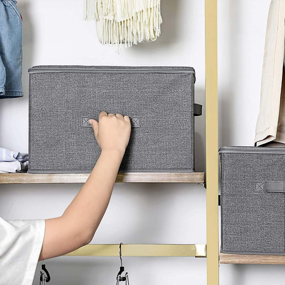Songmics RYZB03G Aufbewahrungsbox (mit Deckel) – Textil – Grau – mit Griff – 400 × 300 × 250 mm – 3-teiliges Set