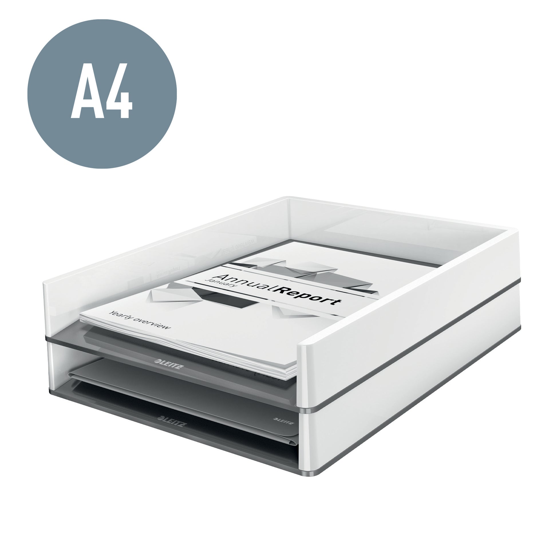 Leitz WOW – Briefkorb für A4/C4, Polystyrol (PS), Weiss/Gelb, Hochglänzend, 267 × 49 × 336 mm