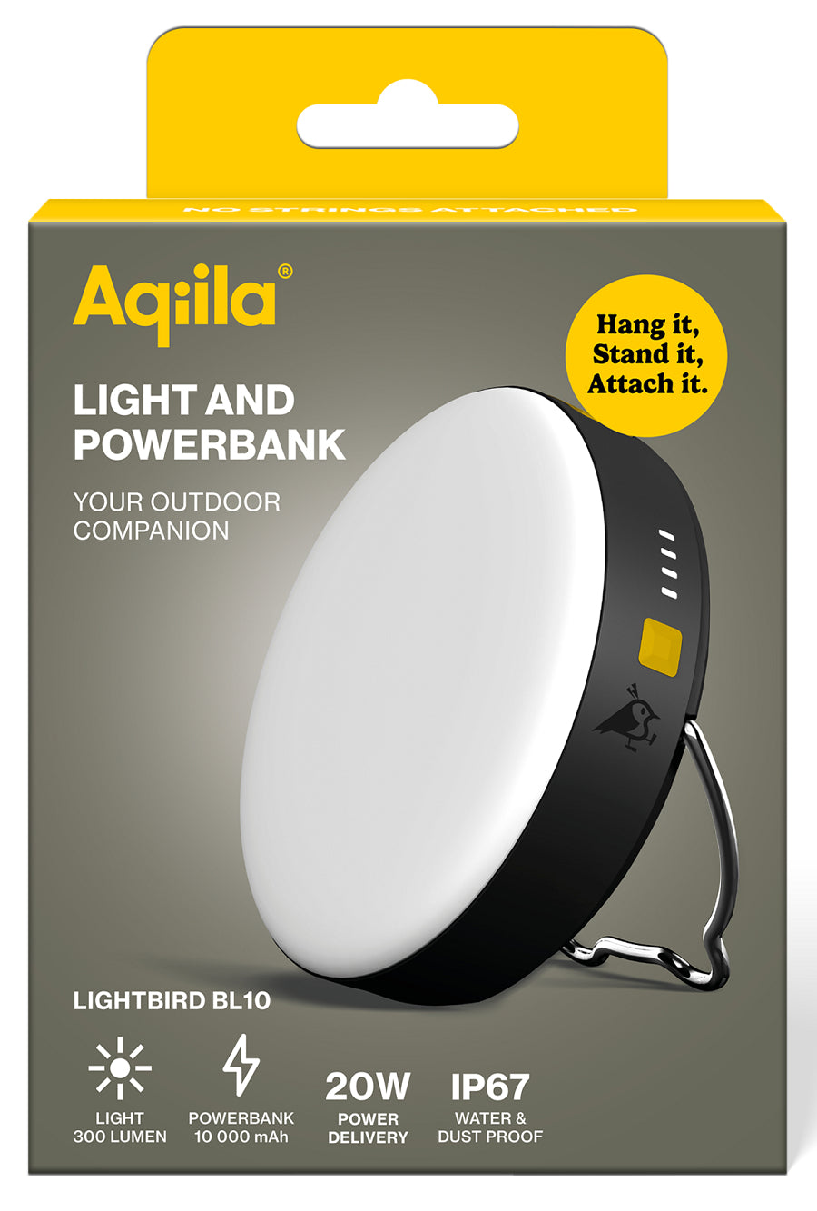 Aqiila Lightbird BL10 Outdoor Powerbank 10'000 mAh – 20 W PD, 1× USB-C, 1× USB-A, IP67, schwarz