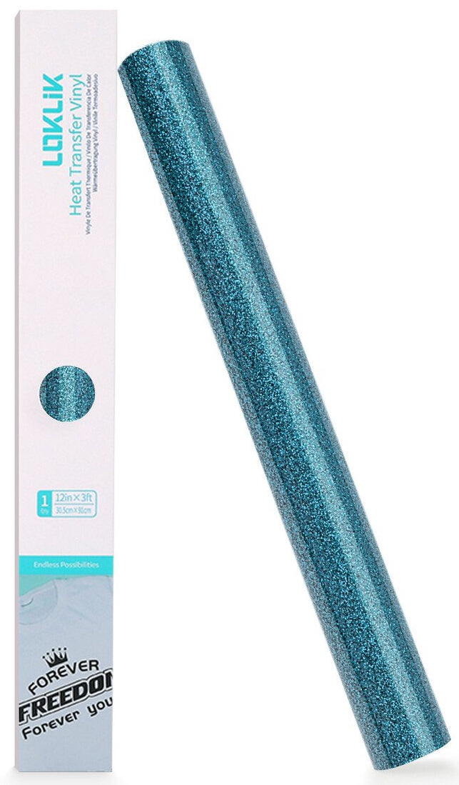 LOKLiK Aufbügelfolie (HTV), Hellblau, Glitzer, 30,5 cm × 1,8 m, 1 Rolle