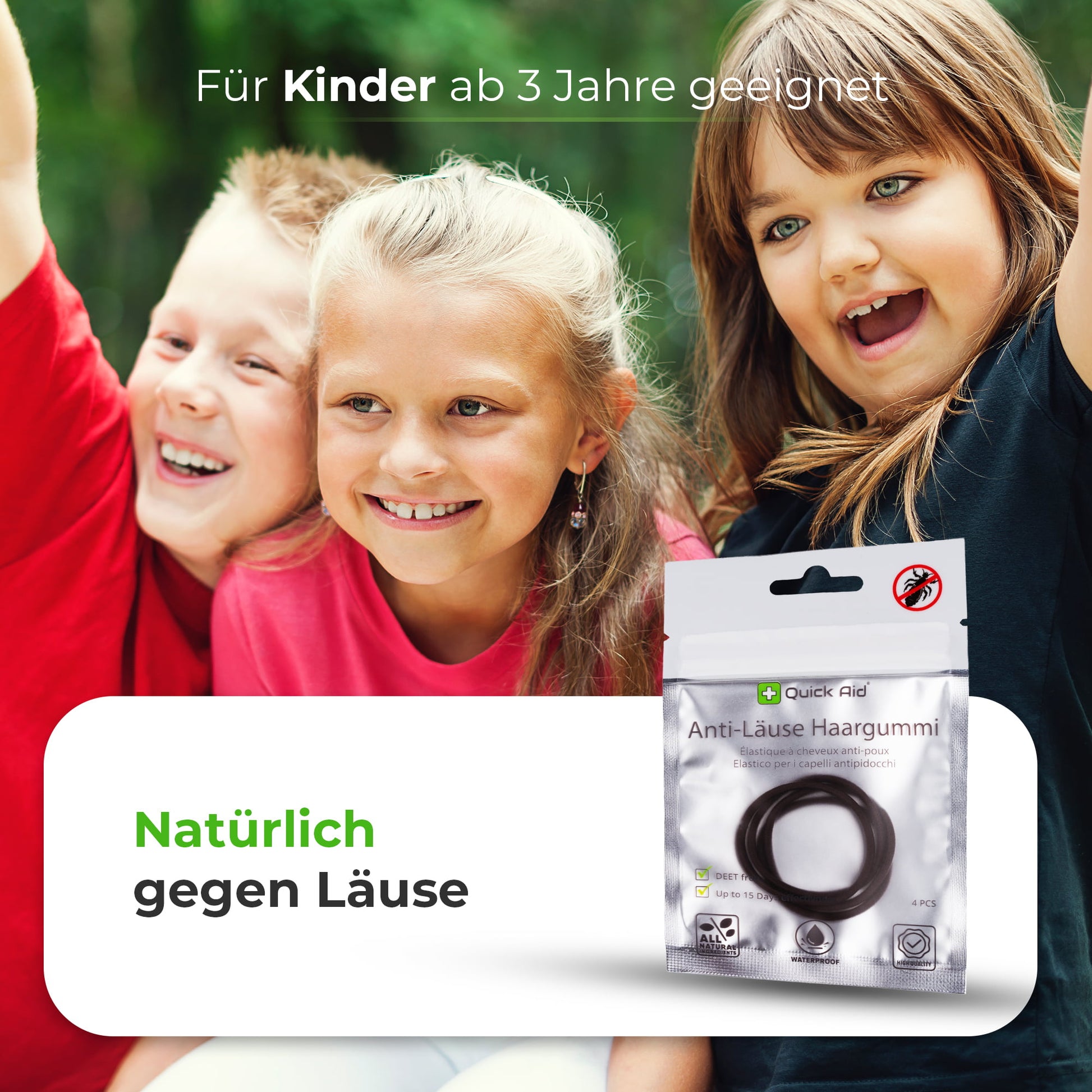 Quick Aid Anti-Läuse Haargummi – 4 Stk, pink