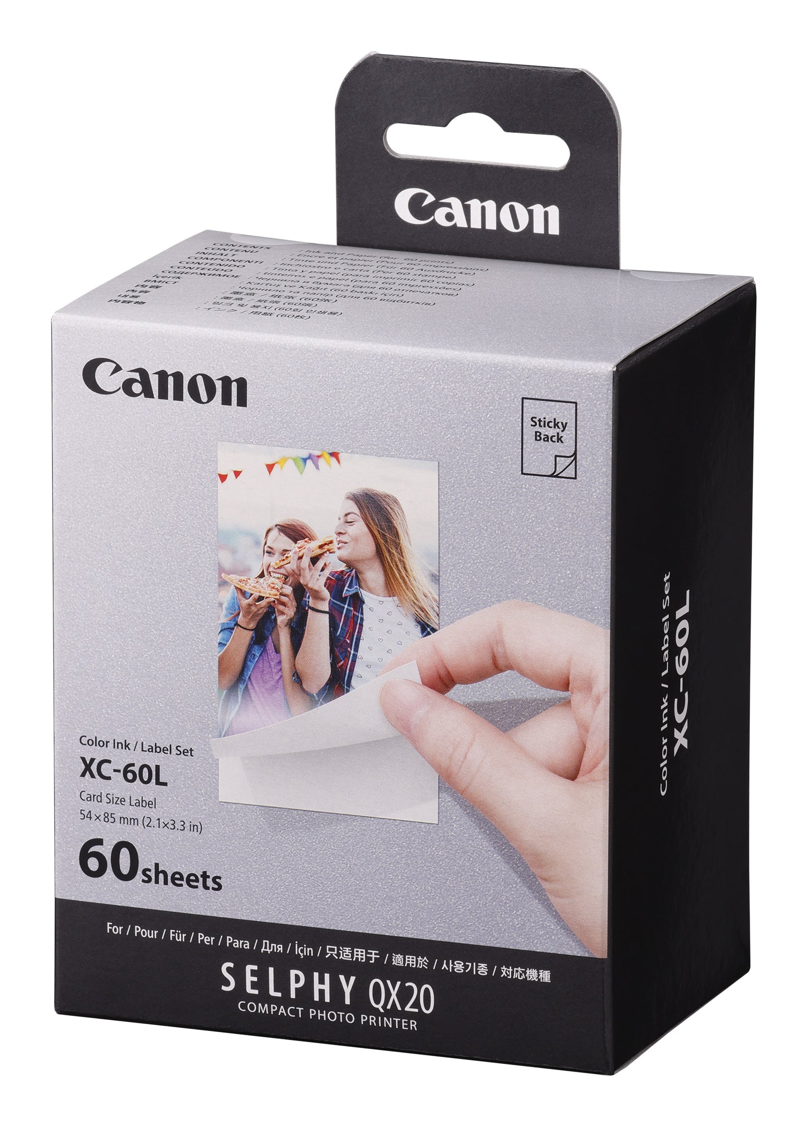 Canon XC-60L Papier-Set – 54 × 85 mm, 60 Blätter, inkl. Tinte, Aufkleber – für QX20
