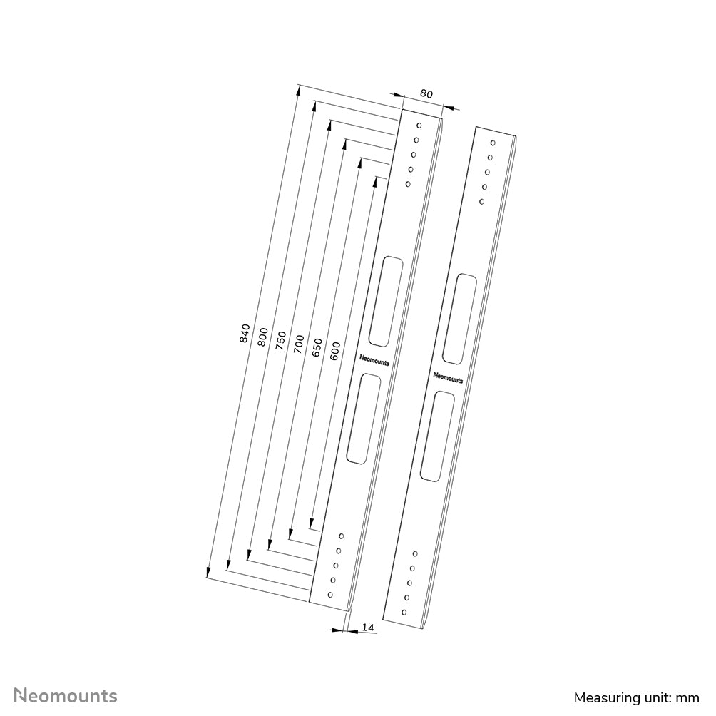 Neomounts AWL-250BL18 VESA-Erweiterungsset – bis 75 kg, Full Motion – für VESA 600×600–800×800 mm – Schwarz