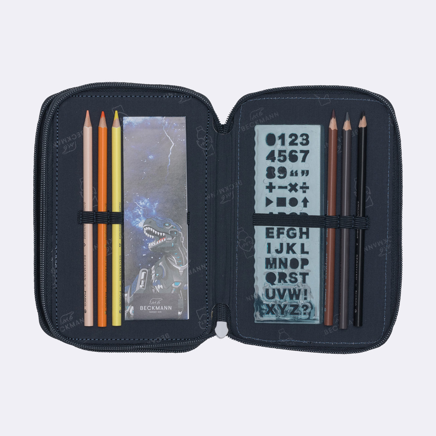 Beckmann Classic Etui Triple, gefüllt – Tech Rex – Kunststoff – 13 × 20,5 × 7 cm