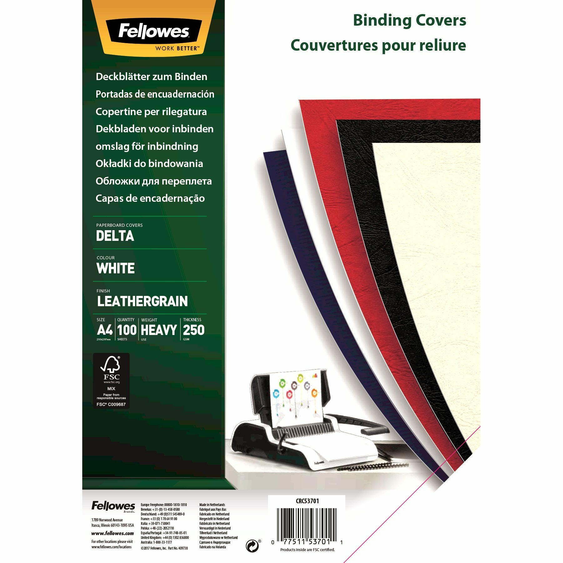Fellowes Deckblatt Karton A4, Lederstruktur, 250 g/m²