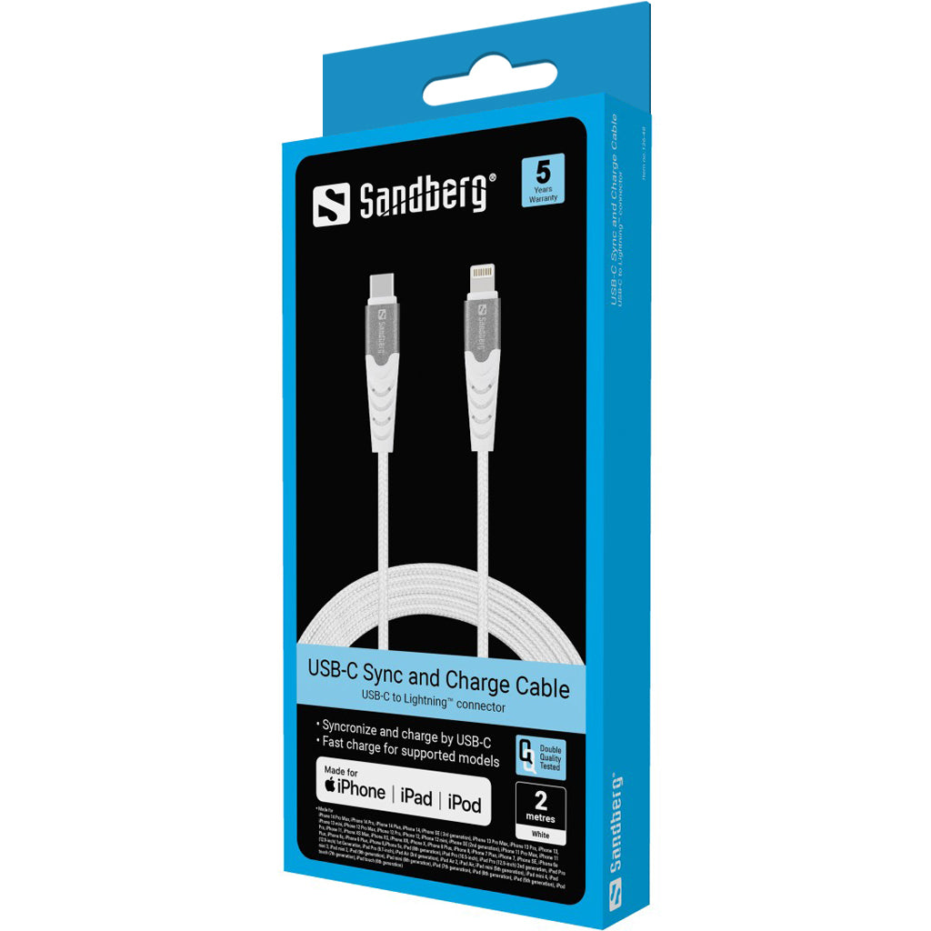 Sandberg USB-C auf Lightning Kabel, 2 m, Schnellladen, MFi-zertifiziert