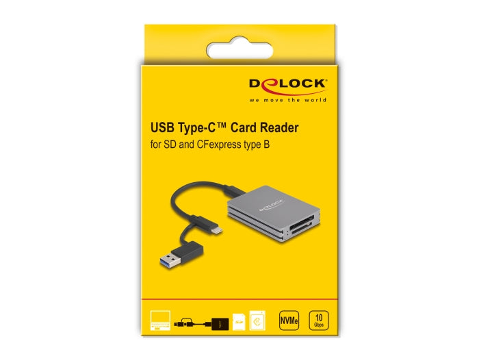 DeLOCK USB-Kartenleser USB-C – CFexpress Typ B, SD/SDHC/SDXC – USB 3.2 Gen 2 (10 Gbit/s) – LED-Anzeigen