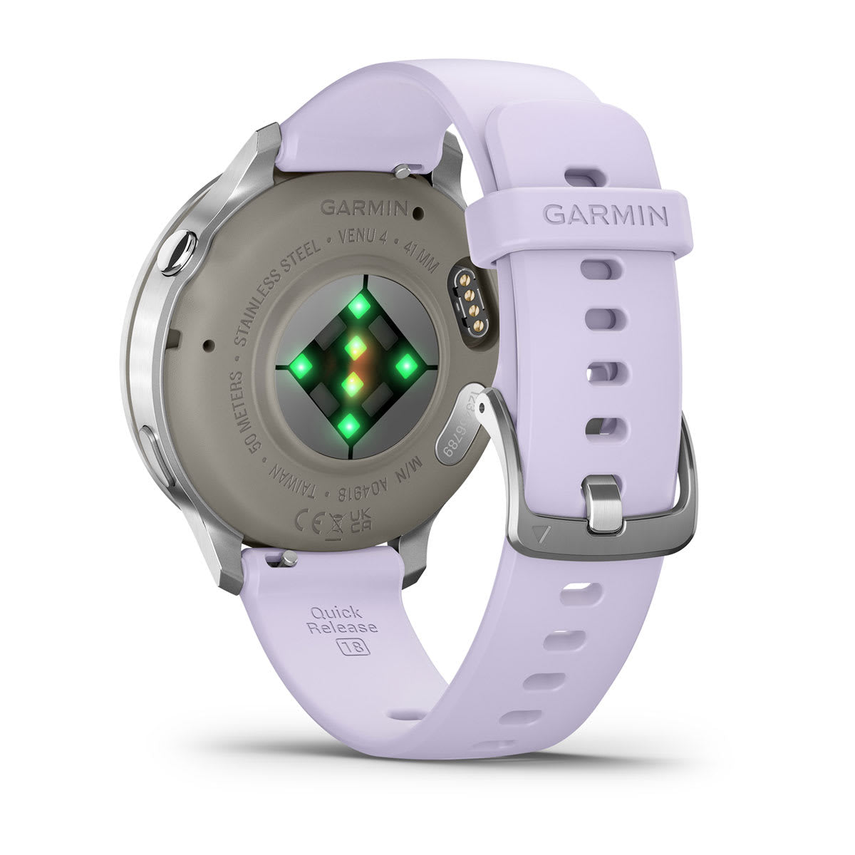 Garmin Venu 4 – Smartwatch – 41 mm, GPS, AMOLED, Gorilla Glass, 5 ATM, Silber/Lavendel, Sportarmband