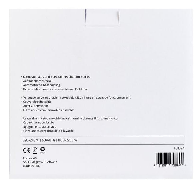 Furber. Furber Wasserkocher – 1 l, Glas, F01827