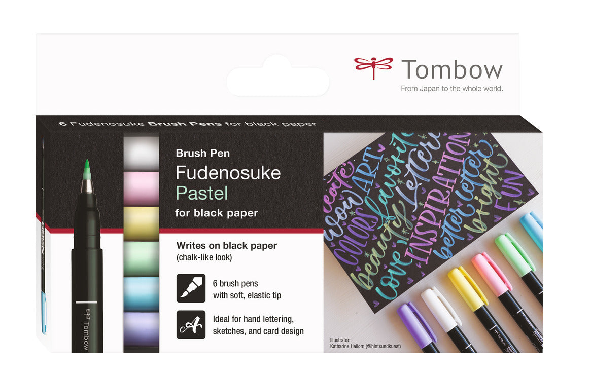 Tombow Fudenosuke Brush Pen Pastell – Pinselspitze, wasserbasiert, 6 Farben