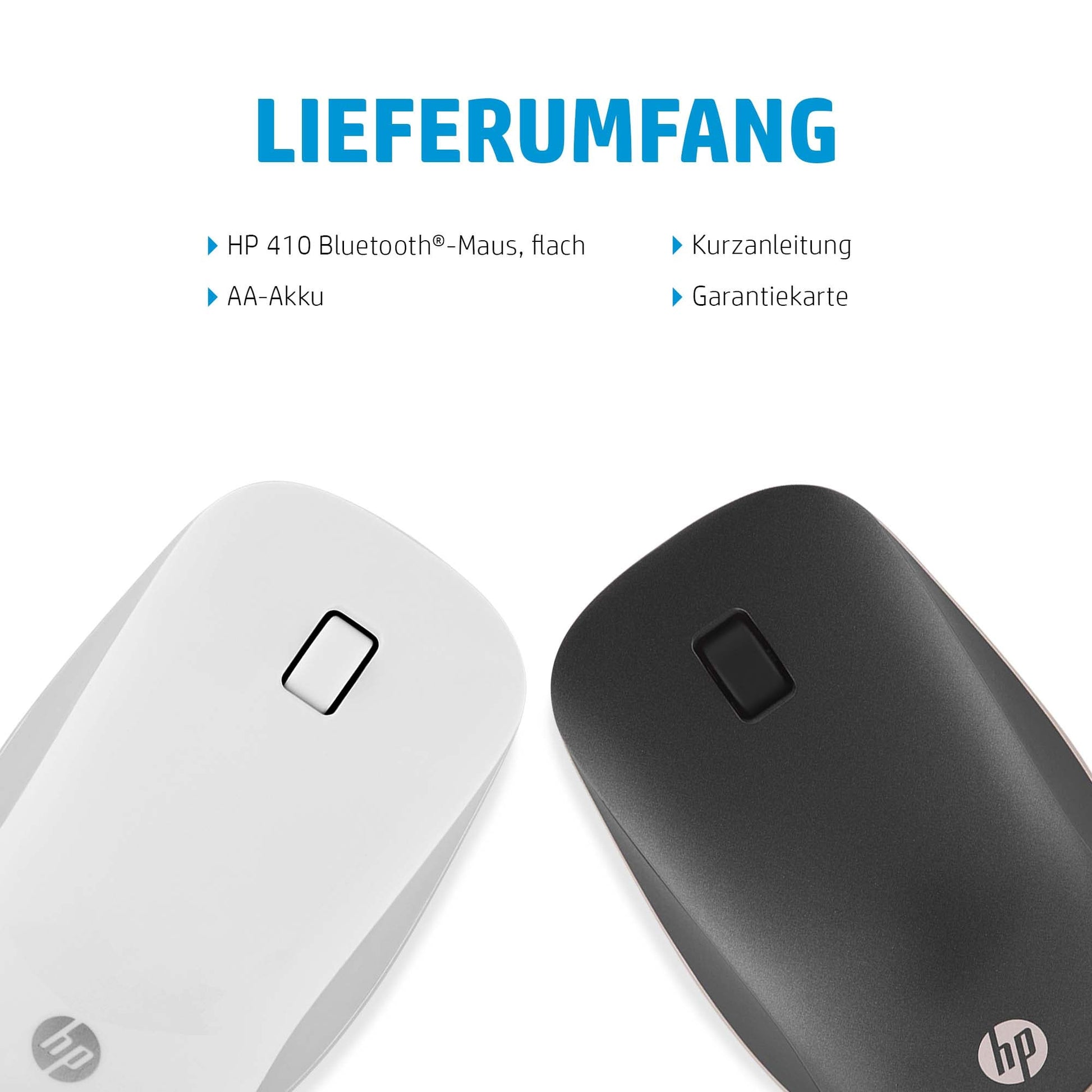 HP 410 Slim – Maus – Kabellos (Bluetooth), 2000 DPI, Beidhändig, Schwarz/Silber