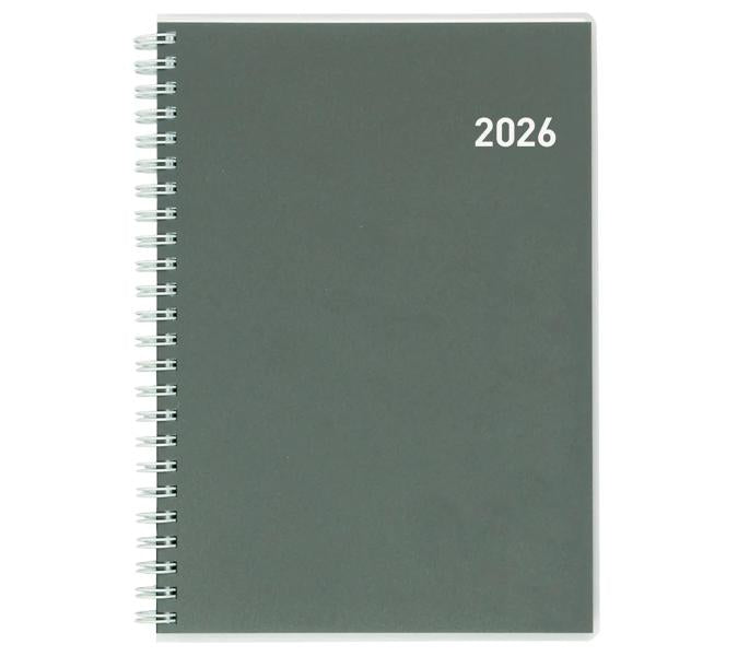 Biella Agenda – 2 Tage pro Seite, Spiralbindung, 14,5 × 20,5 cm, Jan–Dez 2026, grau, FSC