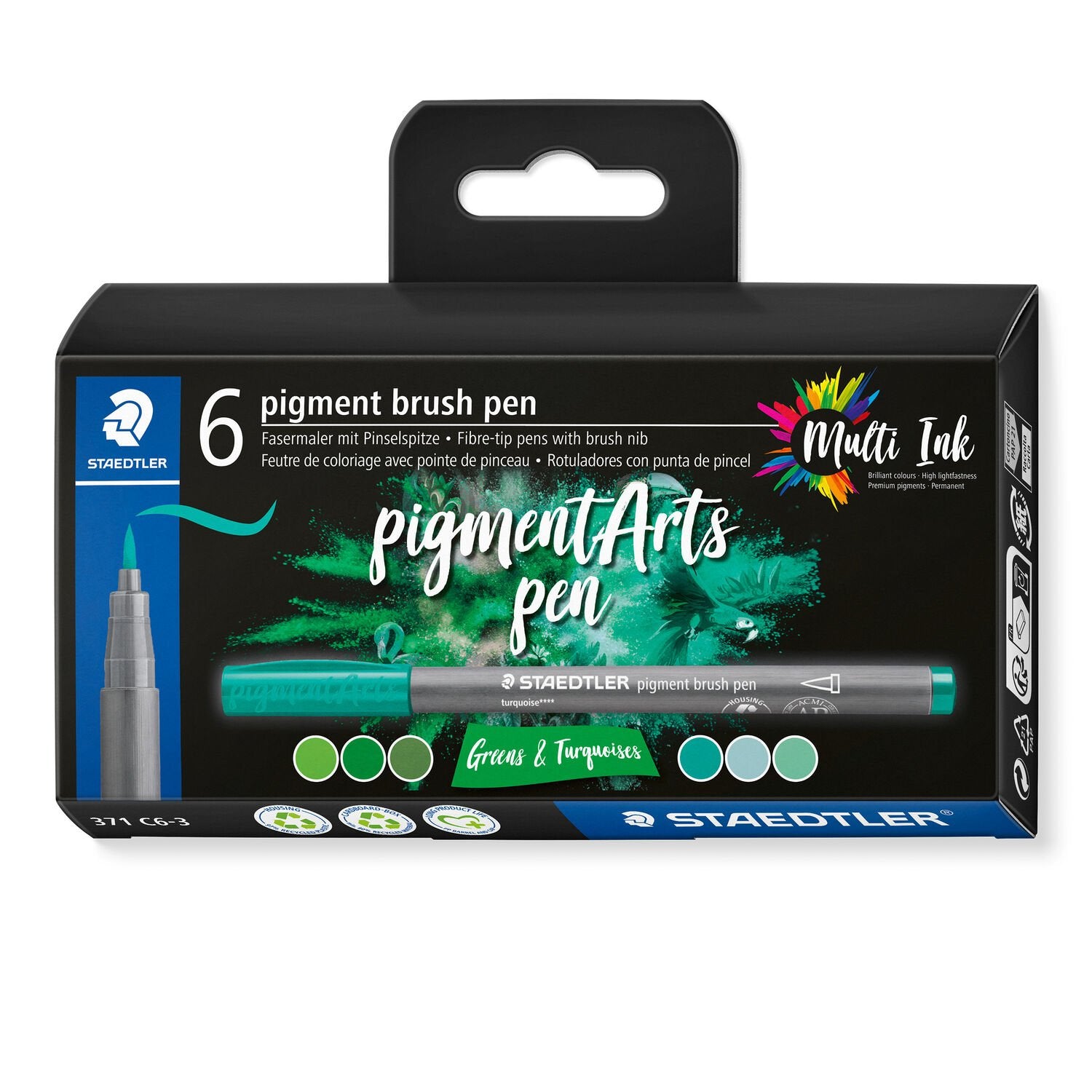STAEDTLER Pigment Arts Brush Pen – Pinselspitze, wasserbasiert, lichtbeständig, 6 Farben