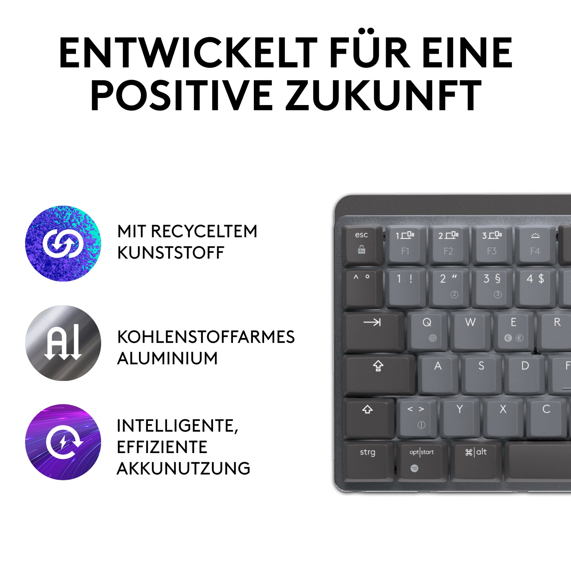 Logitech MX Mech Mini – Tastatur, kabellos, DE-Layout (DE), mechanisch, beleuchtet, Grau