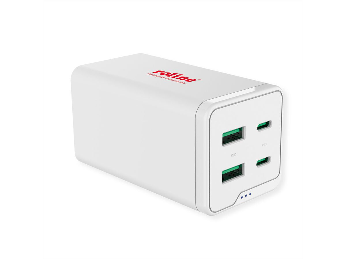 ROLINE USB-Ladegerät 120 W – USB-C×2, USB-A×2 – PD, QC 3.0 – EU-Stecker (Typ C) – Weiss