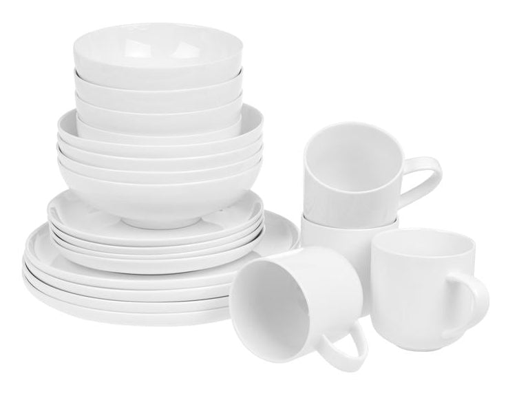 Furber. Furber Geschirrset – 20-teiliges Set, Ø 26,5 cm, Knochenporzellan, Weiss, spülmaschinenfest, mikrowellengeeignet