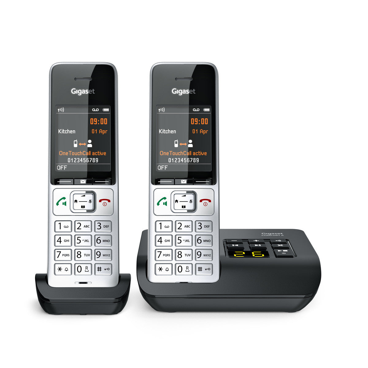 Gigaset Comfort 500 A Duo – mit Anrufbeantworter, inkl. 2 Mobilteile, Schwarz/Silber