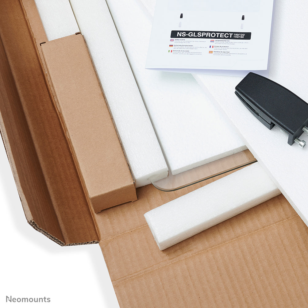Neomounts Hygieneschutzschild – 1'380 × 650 mm, transparent, mit Montageset, für Tischplatten 0–25 mm