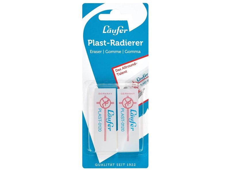 Laufer Radierer – für Bleistift und Farbstifte – 65 × 12 × 21 mm – Kunststoff – transparent – 2er-Pack
