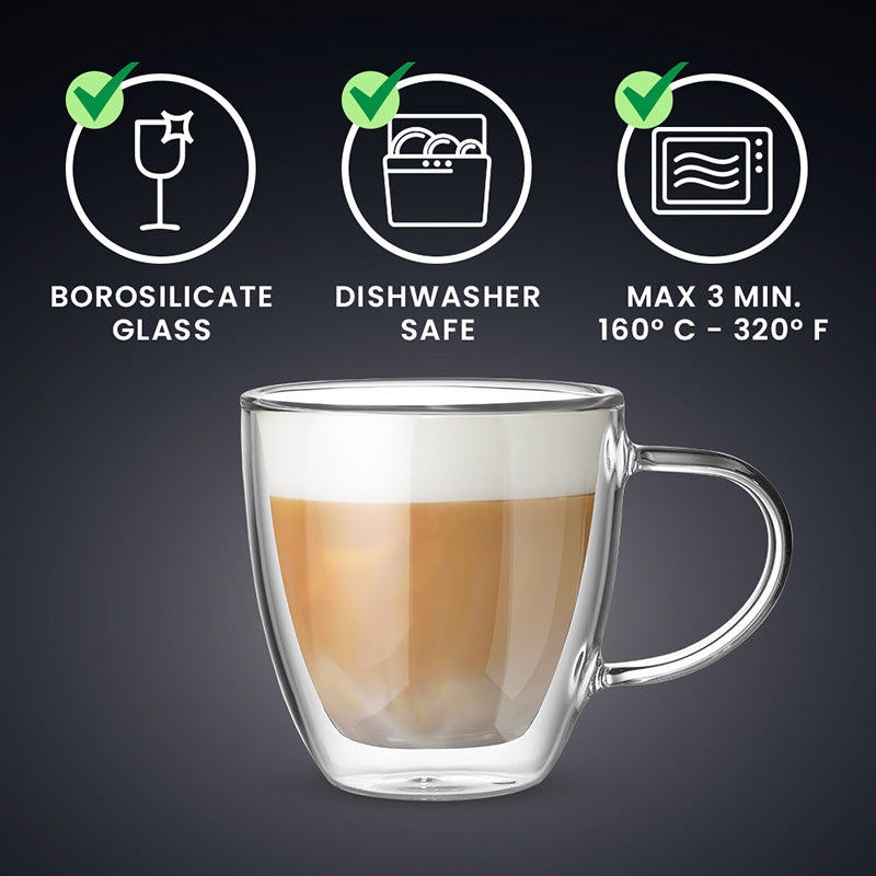 Bialetti Cappuccinotasse Capri – 2er Set, 160 ml, Borosilikatglas, Transparent, doppelwandig