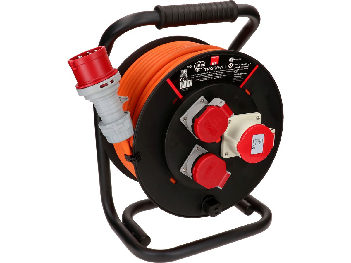 Max Hauri AG Max Hauri Kabelrolle, 30 m, (2×T25 + 1×CEE 16-5), IP44, Eingang CEE 16-5 – schwarz