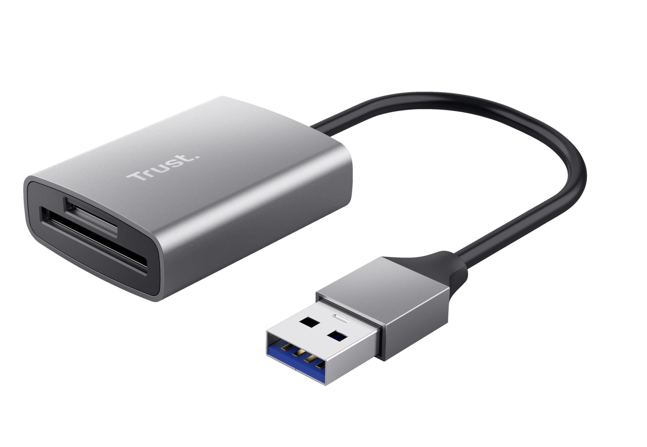 Trust Kartenleser – SD/microSD (SDHC/SDXC), 140 Mbit/s, USB-A, 0,08 m, USB 3.2 Gen 1 (5 Gbit/s) – Aluminium